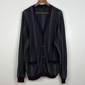 Vintage Tosani Sweater Mens Large Blue Purple Stripe Cotton 90s Loose Cardigan
